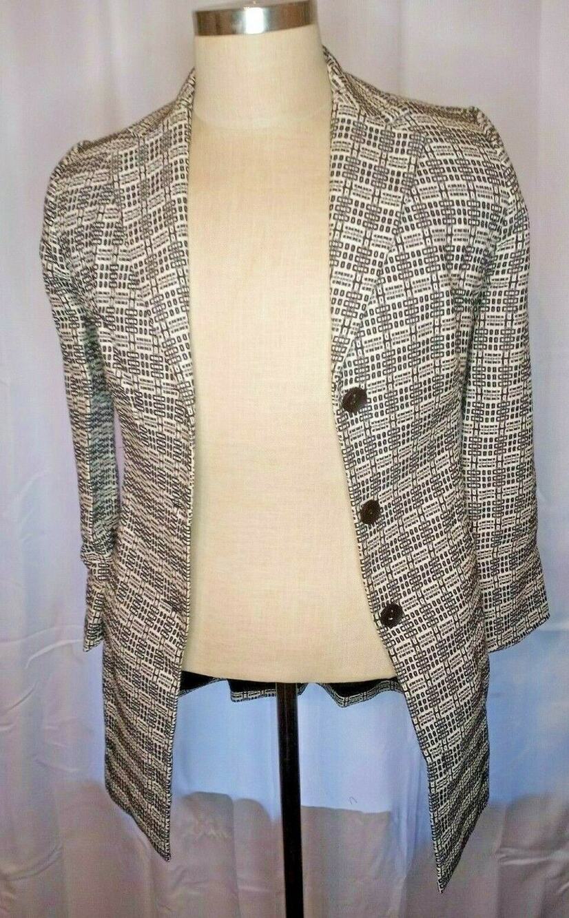 Cambia Blazer Jacket Sz 6 Black/Beige Patterned